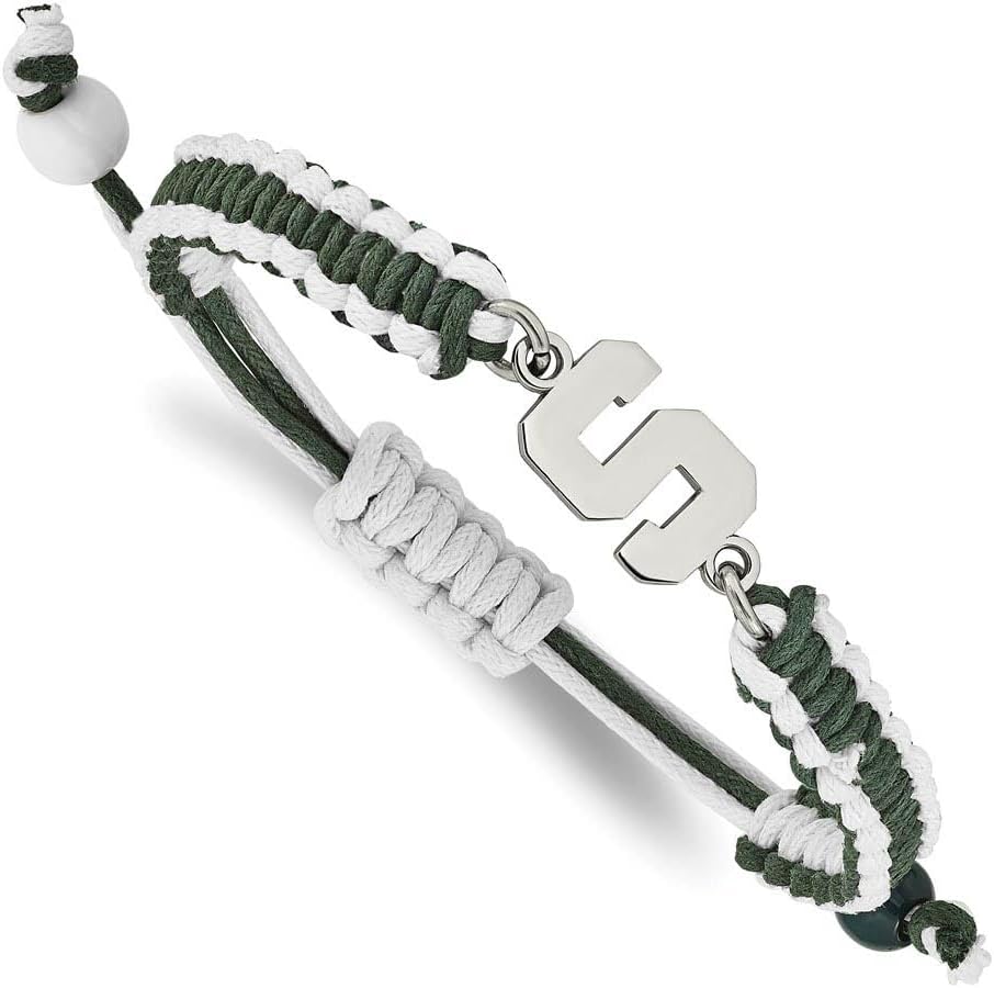 LogoArt Stainless Steel Michigan State U. Adjustable Cord Bracelet, 9 Inch