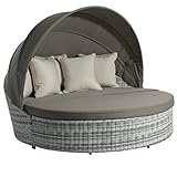 ROBUST UND WITTERUNGSBESTÄNDIG: Das Untergestell der Sonneninsel wurde aus hochwertigem Aluminium gefertigt. Dieses ist umwoben mit einem robusten Polyrattangeflecht.