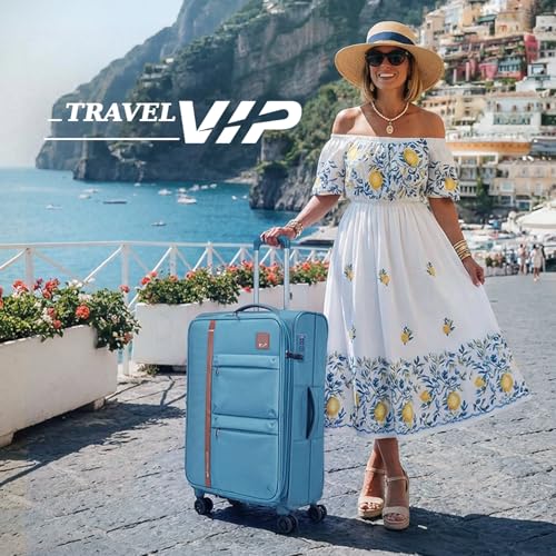 Image of VIP Grande 8 Wheel Check-in (Medium Size) Soft Case Trolley Bag | TSA Lock | Expandable Polyester Luggage | 3 Year International Warranty | Anti-Theft Zipper | 70 CM Suitcase for Travel | Smoke Blue