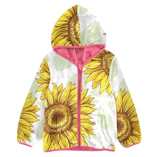OTVEE Sunflowers Yellow Flower Kids Hoodie Jacket Fall Spring Full Zip Warm Outwear Coat