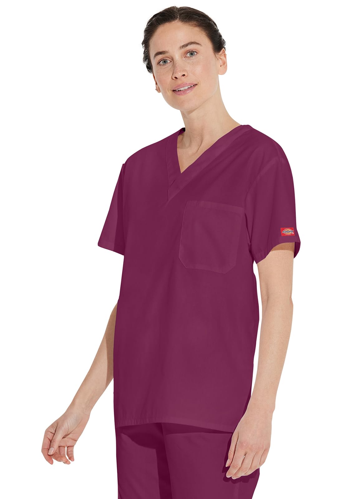 Dickies EDS Signature Scrubs for Women and Scrubs for Men, Unisex One Pocket V-Neck Top in Soft Brushed Poplin 83706