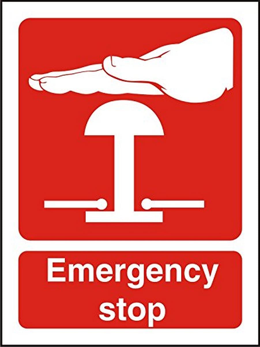 Seco Emergency Stop - Red Sign, 75mm x 100mm - Self Adhesive Vinyl