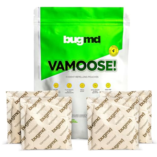 BugMD Vamoose! Rodent Repellent Pouches (1 Pack, 4 Pouches) Plant-Powered Rat Repellent, Mouse Deterrent, Indoor & Outdoor Mice Repellent, Best Mouse Repellent, Natural Rat & Mouse Repellent