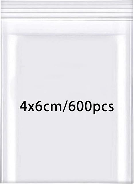 Rshuhx Small Plastic Bags Mini Sealable Clear Grip Seal Bags Heavy Duty Thicken 160μm 600pcs 4cmX6cm/1.6"X2.4" Little Baggies Sealable Ziplock Bags Jewellery Seeds Screws Earring Beads Daily Pills