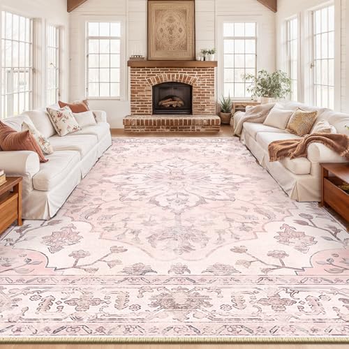 RELEANY Area Rugs 10'x14' Washable Non-Slip, Floral Vintage Distress Print