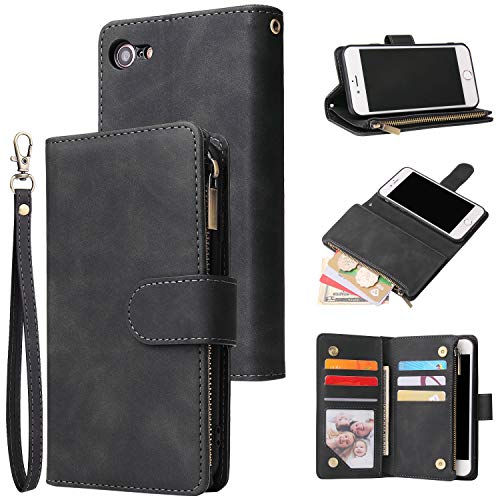UEEBAI Coque pour iPhone 7/iPhone 8/iPhone SE 2020, Etui en Cuir PU Portefeuille Rétro Antichoc Flip Case Housse avec Fentes de Cartes Fonction Support,...