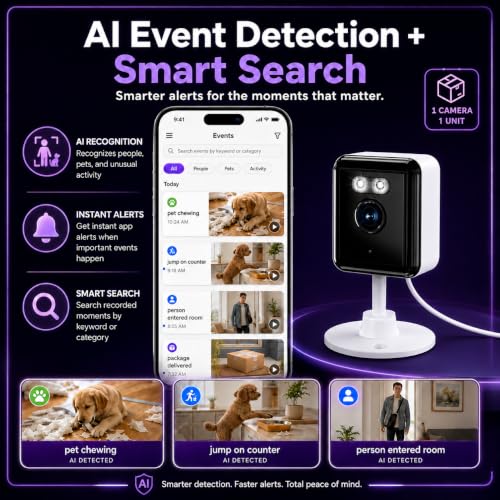 Gianteye 2K Indoor Security Camera (2-Pack), Dual-Band 2.4/5GHz WiFi Pet & Baby Monitor, AI Event Detection with Smart Search, Color Night Vision, 2-Way Audio, Human Detection, US App - image 8