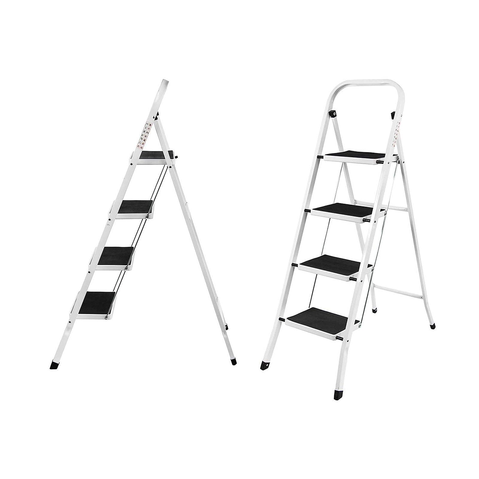 Portable 3 Step Ladder Compact Folding Design Easy Storage for Home Office Kitchen DIY Painting Anti-Slip Mat Steel Frame Ladder 150KG Max Load ()