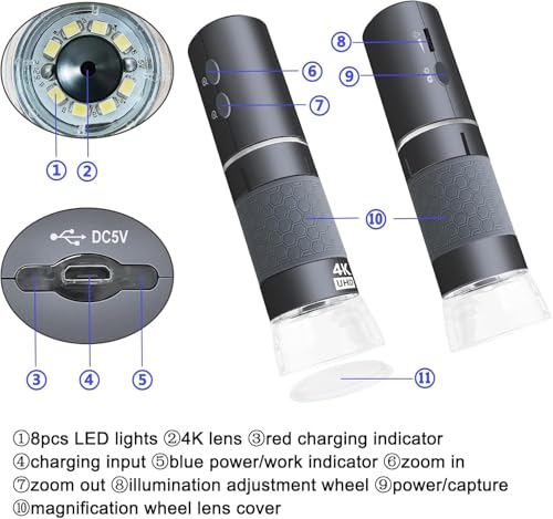 Image of MICROWARE WiFi Wireless Digital Microscope 4K HD Wi-Fi Microscope Camera Digital Magnifier Compatible for iPhone, Android Phones and PC (Black)