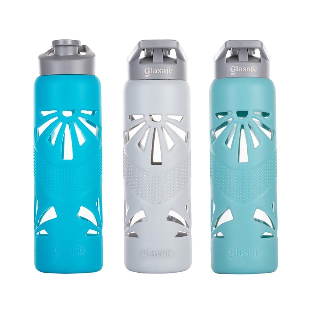 GLASAFE 750ml Transparent Borosilicate Glass Water Bottle with Silicone Cover - Smart,Sipper for Office, Home, Gym, Travel - BPA Free, Leak Proof, Premium bottle Pack of 3 (B0CVV35DWP) Amazon Price History, Amazon Price Tracker