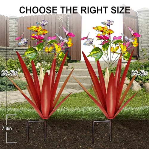 Image of TOMBABY Garden Outdoor Butterfly Enlarge Thickened Wind Resistant Metal Agave Garden Art Metal Plant Country Sculpture Statue Decorations Ornaments Artificial Waterproof Butterflies(red 2pcs)