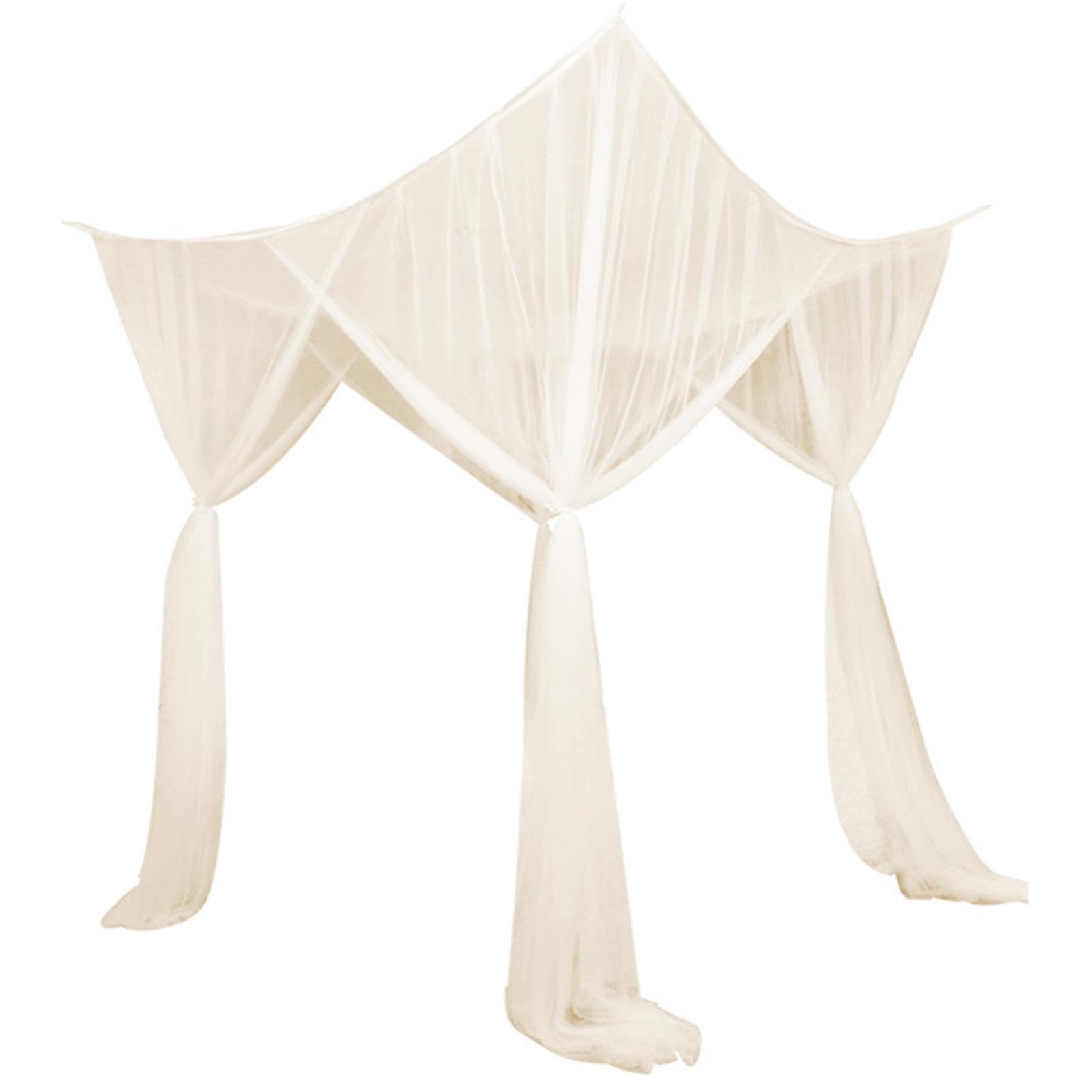 mophrati Charming 4 Corner Bed Canopy Curtain Net Elevates Any Bedroom With Breathable Luxury Cover Provide All Round For Family. Kids Bed Tent Bedding Drape, Beige, 210x190x240cm