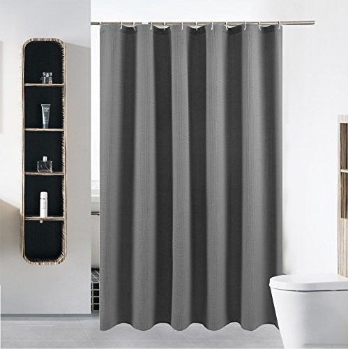 S·lattye 40 X 72 Grey Shower Curtain Liner Water Repellent Fabric Washable Polyester (Wider Than 36 Inches Hotel Quality Friendly) With Heavy Duty Plastic Hooks - Small, Gray Waffle #TOP13