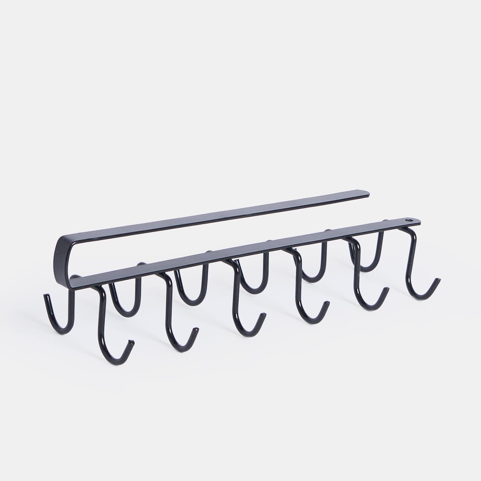 OHS Mug Organiser - Under Shelf Hook Hanger Rack - Black - 12 Hooks