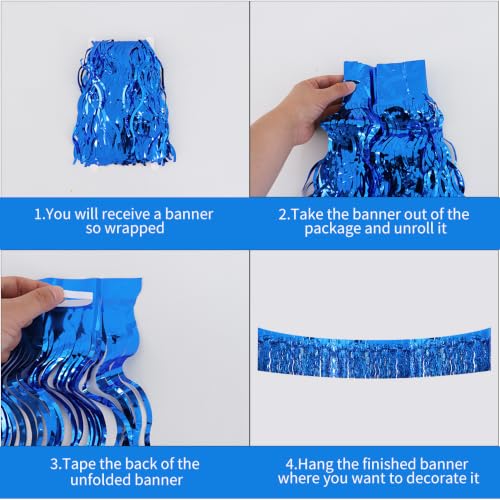 Image of BEISHIDA 3 Pack Blue Wavy Foil Fringe Garland 30ft Tinsel Wall Decor