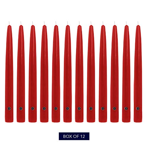 Image of Colonial Candle Unscented Taper Candle, Handipt Collection, Red, 12 In, Pack of 12 - Up to 10 Hours Burn
