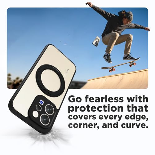 Image of RIGGEAR Shockproof Sleek Hybrid Armor 360 Rotating Magnetic Ring Stand Back Cover Case Compatible with MagSafe Accessories for Vivo V70 / V70 Elite 5G (Clear PC + Black TPU Bumper)