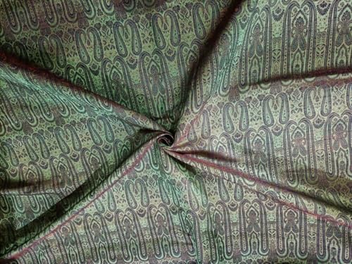 Tissu brocart pure soie vert or au mètre pour styliste et couture BRO329