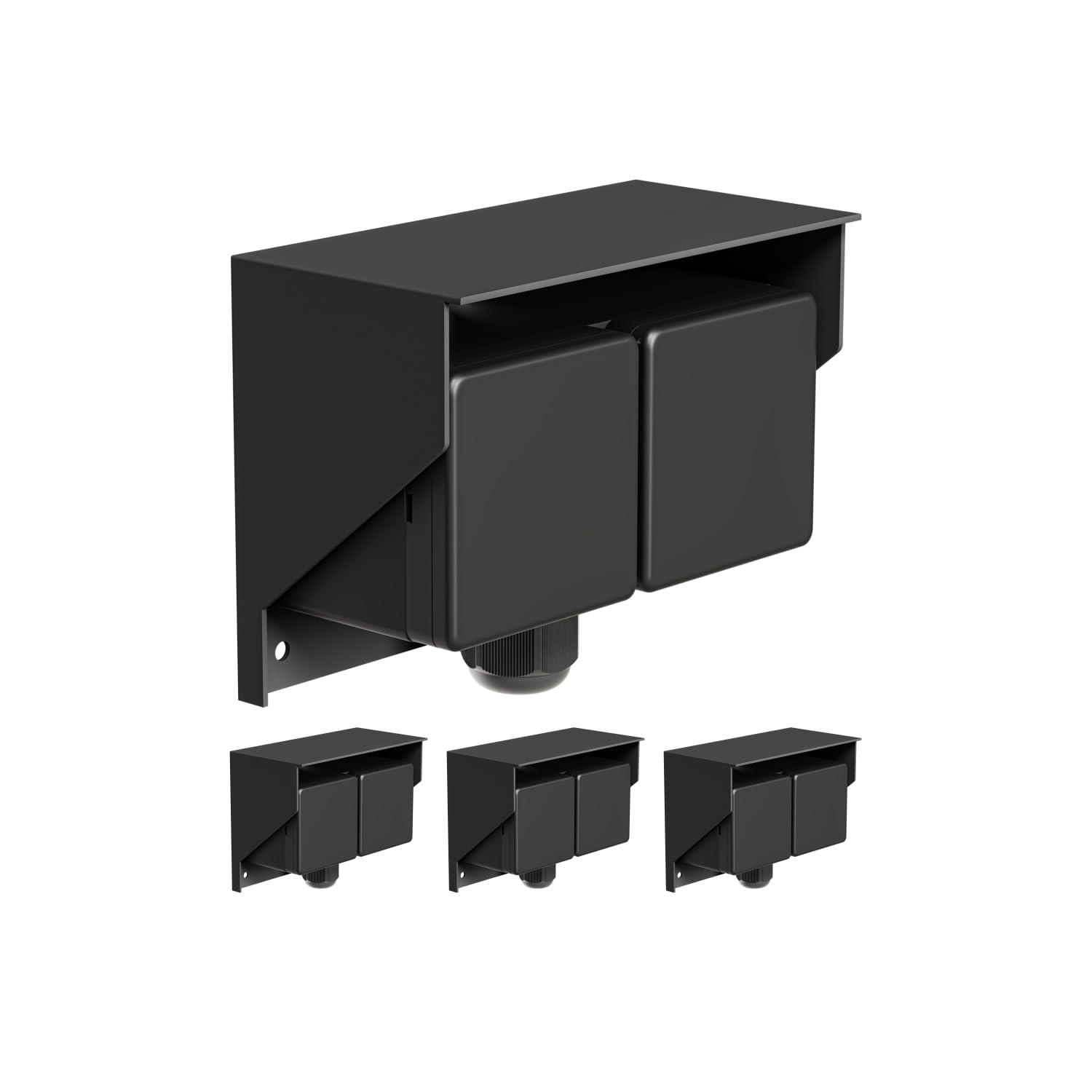 ledscom.de 4x Außen-/Feuchtraumsteckdose PIWI, Aufputz, IP44, 2-fach Schuko, 16A/230V, Edelstahl, Kunststoff, schwarz, waagerecht