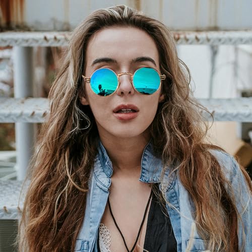 FEISEDY Retro Sunglasses Steampunk Men Women Gothic Round Metal Frame Punk Shade B01472