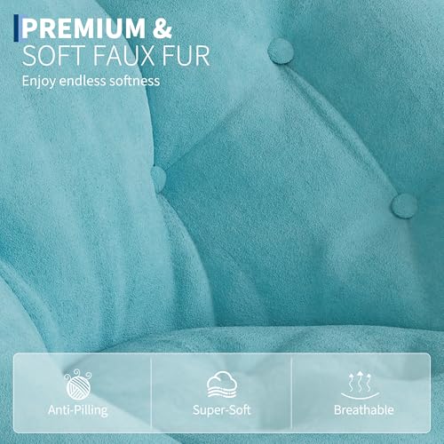 Folding Faux Fur Saucer Chair,Portable Folding Soft Moon Chair,Comfortable Lounge Chair with Metal Frame for Bedroom, Dorm Rooms, Apartments, Lounging, Garden and Courtyard, Green