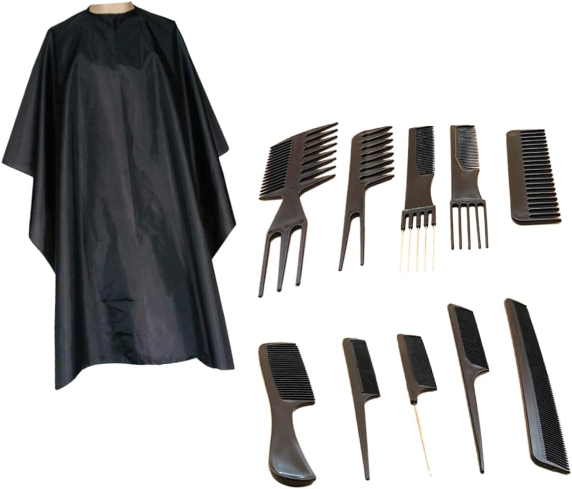 1Set Hair Cutting Tool Kit for Men Includes Combs Brushes and Cutting Apron Professional Hairdressing Scissors Salon Home Use Black