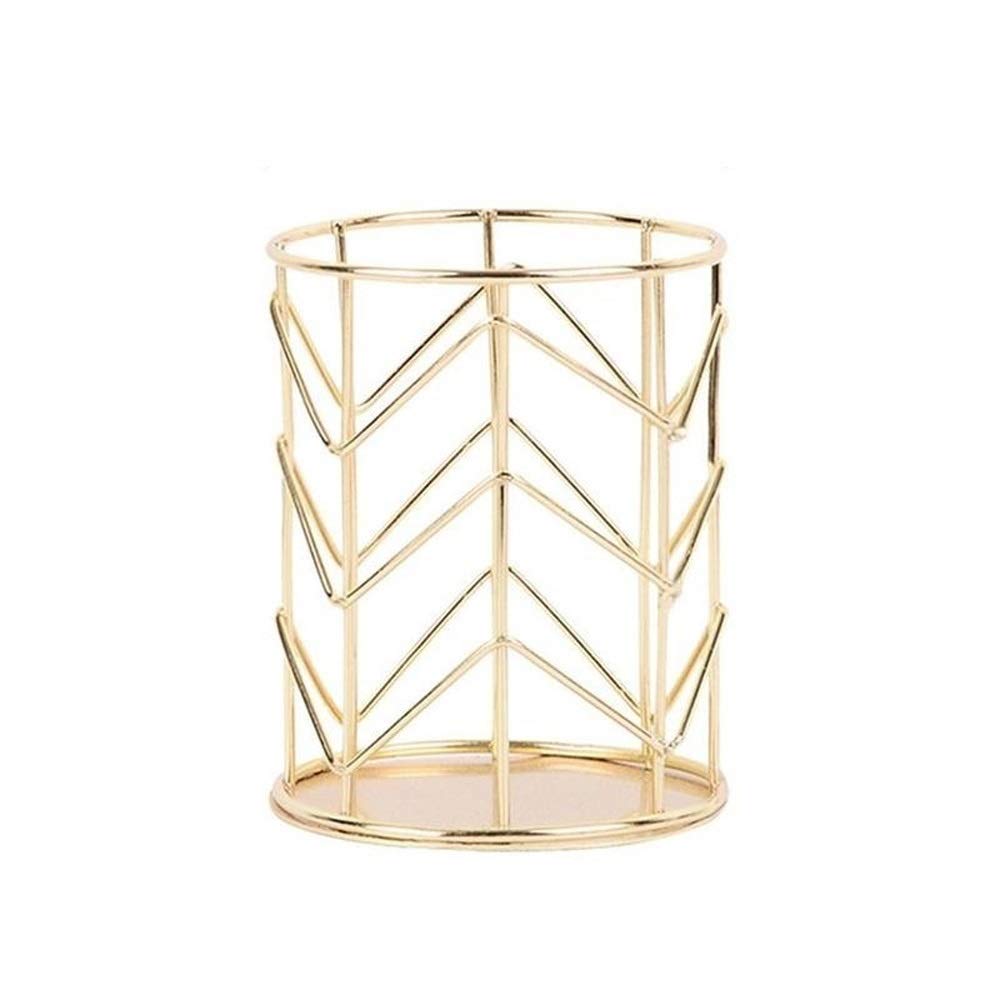 JINGYAN Pencil Holders Gold Iron Pen Holder Desk Organizer Office Multi Functional Desktop Storage Metal Baskets
