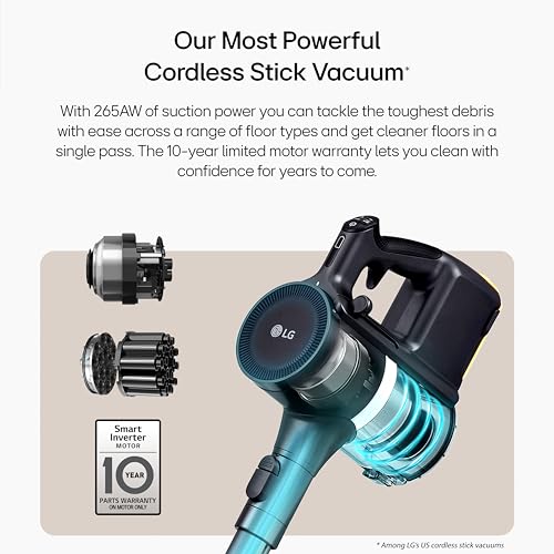 LG CordZero A949 - Cordless Stick Vacuum Cleaner with Auto-Empty Base, 200 Minute Runtime w/Extra Rechargeable Battery, Power Mop, Dual Floor Max, Lightweight, Cleaning for Carpet, Hardwood, Pet Hair - Image 4