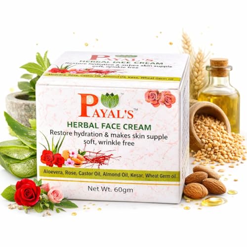 Image of Payal's Herbal Face Cream with Kesar, Aloe Vera & Rose | Hydrating, Wrinkle-Free Formula for Soft, Glowing Skin | Herbal Moisturizer | For Men & Women | 60g