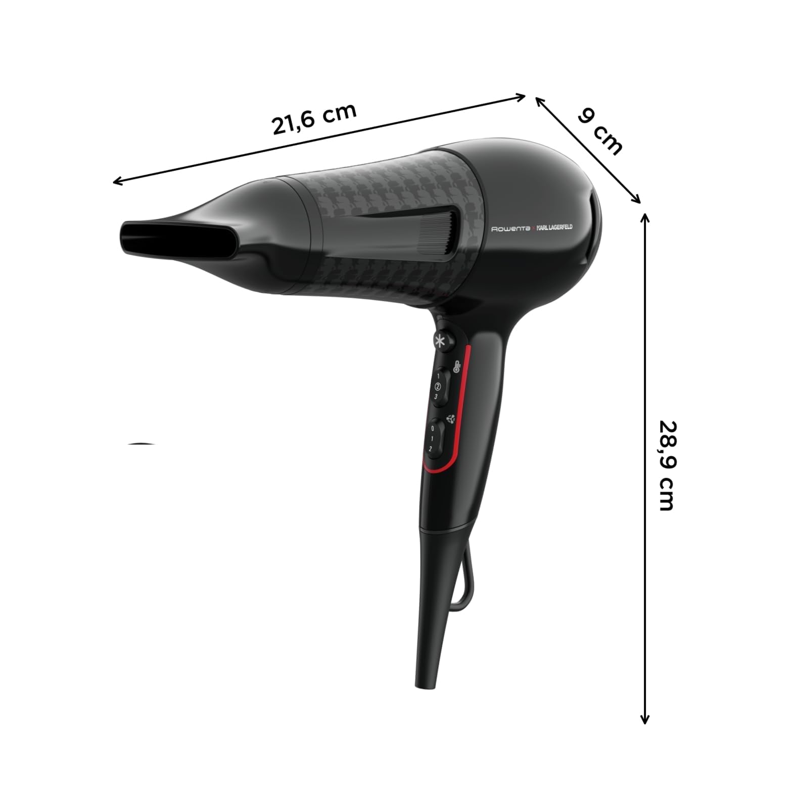 Rowenta x Karl Lagerfeld CV591L Powerline Asciugacapelli, 2300 W, Boost di Ioni, Impostazione Thermo Control per Proteggere i Capelli, 6 Impostazioni di Velocità/Temperatura