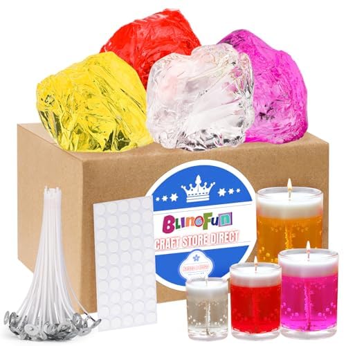 Blingfun Gel Wax for Candle Making with 4 Jelly Waxes, 50 Candle Wicks and 50 Stickers, Handicraft, Scented Candles