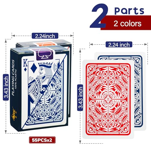 2 Decks Wasserfeste Plastik Spielkarten, Kunststoff Spielkarten, 100% Wasserdichter Kunststoff Poker Karten, Rot und Blau Playing Cards, für Canasta, Texas, Go Fish, Blackjack Kartenspiele – Bild 3