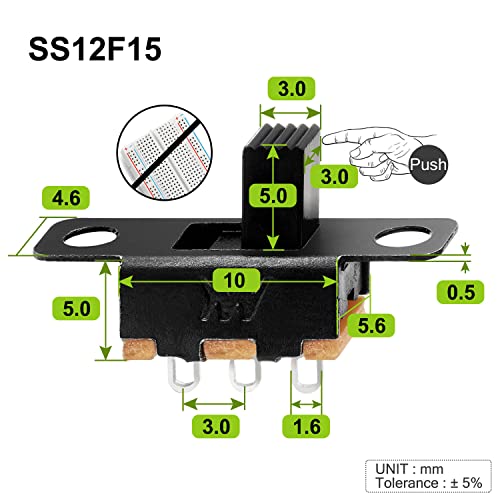Image of Chanzon SPDT Micro Slide Switch 1p2t 2 Position 20pcs(SS12F15) 5mm Toggle