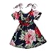 Little Kids Girls Summer Pleated Off-Shoulder Flower Sling Dress … (Navy Blue, 110 (4-5 Years))