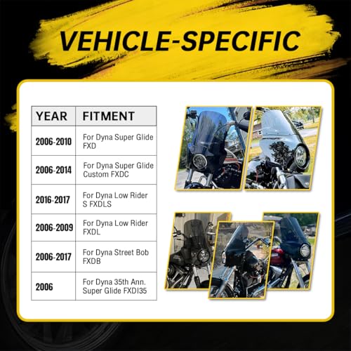 Image of Motorcycle Fairing 5.75 inch Headlight Fairing with 13 inch Motorcycle Windshield 49mm Mounting Hardware for Harley Dyna FXD FXDC Street Bob FXDB Low Rider FXDL FXDLS Super Glide FXDI35(Smoke)