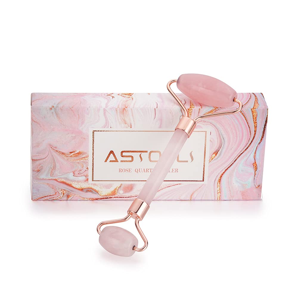 ASTOFLI Face Roller Facial Massager for Skin Care, Christmas Gifts for Women, Anti Ageing 100% Natural Rose Quartz Jade Roller for Face Care, Slimming Face Massage Tool Skin Roller.