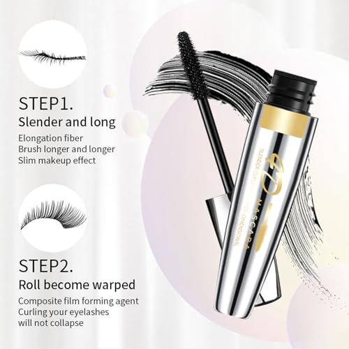 4D Silk Fiber Lash Mascara, Natural Smudge-proof & Waterproof Mascara, Black Thickening Lengthening Mascara Volume and No Clumping, Lasting All Day(Black,8g) - Image 4