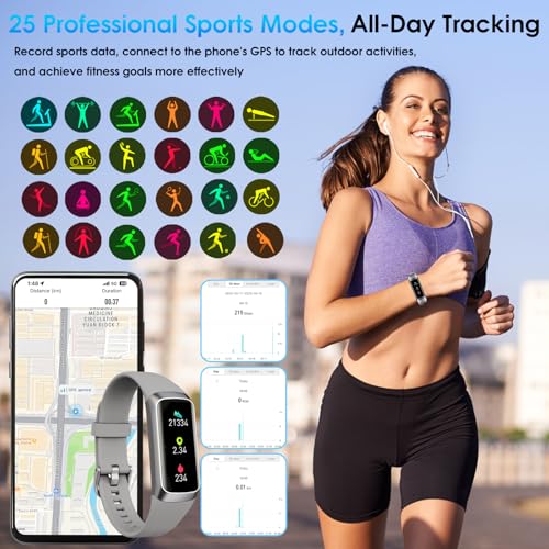 Image of Fitness Tracker Smart Watch, Silver Gray 24 /7 Heart Rate Monitor, Blood Oxygen & Pressure Monitor, Body Temp Monitor, 1.1 inch AMOLED Touch Screen, Waterproof