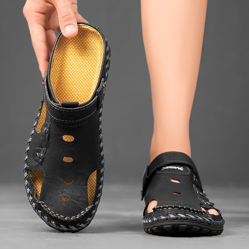 Closed Toe Sandals For Men Summer Mens Leather Men's Dress Hiking Man White Black Yellow Brown Size Flip Flops Slippers Shoes