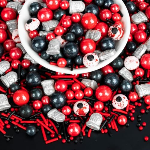 Image of Halloween Edible Sprinkles,Red Black Silver Eyeball Sugar Sprinkle Mix