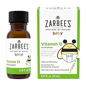 Zarbee’s Vitamin D Drops for Infants, 400IU (10mcg) Baby & Toddler Liquid Supplement, Newborn & Up, Dropper Syringe…