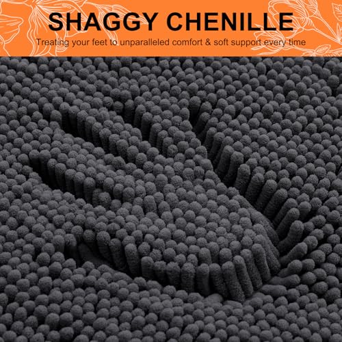Image of Smiry Bathroom Rugs Sets 2 Piece, Soft Absorbent Chenille Machine Washable Non Slip Shaggy Bath Rug Set for Tub, Shower, and Floor (30x20+24x16, Charcoal Grey)