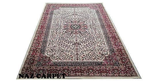Image of Kashmiri Traditional Woollen Carpet with Advanced 1 Inch Thickness & Classical Look 90x160cm (3x5 Feet) Color Ivory