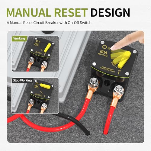 Waterproof Circuit Breaker 12V 60 Amp Marine & Car Circuit Breaker 12V-48V DC Manual Reset Switch for Vehicles ATV Boat Marine Trolling Motor Trailer 1 Pack - Thumbnail 4