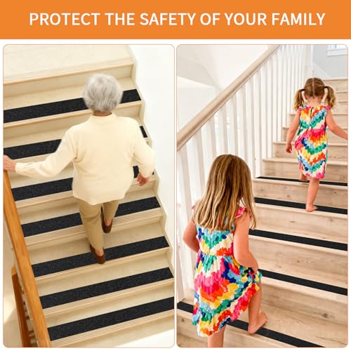 Image of Black Anti-Slip Stair Treads Tape,4 inch x50FT Heavy Duty PVC Non-Skid Grip Tape for Wooden Steps, Indoor /Outdoor Stairs, Pool Decks - Peel & Stick Waterproof Safety Traction