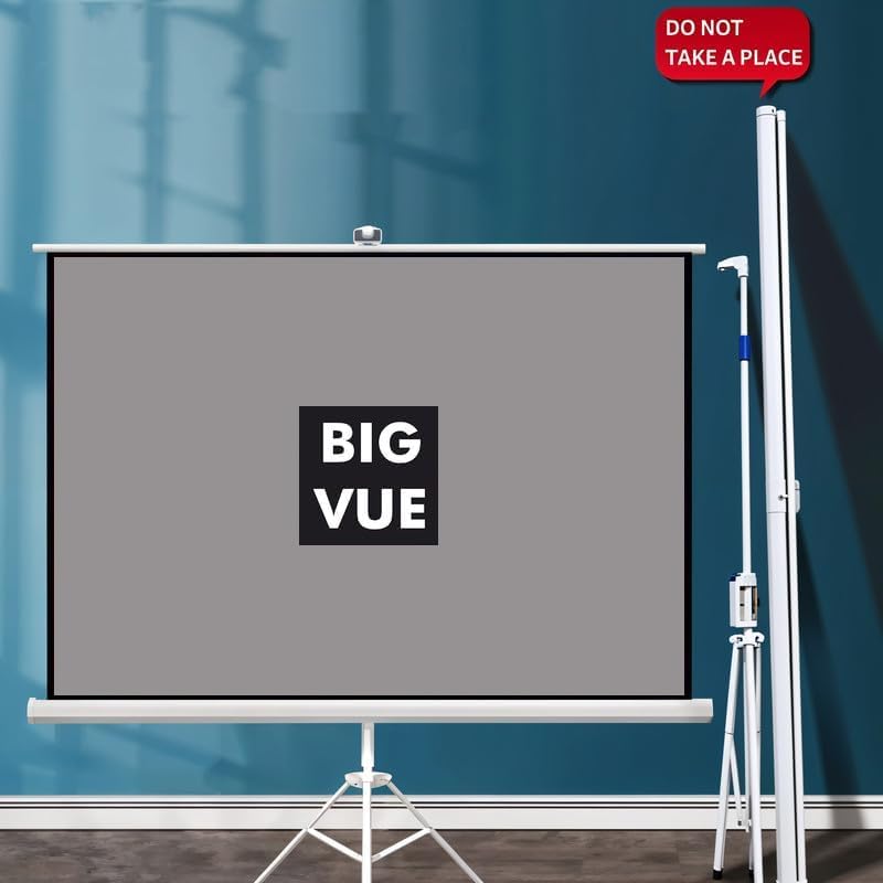 Image of BIG VUE Matte Grey Fabric Tripod Projector Screen with Stand - Indoor and Outdoor Wrinkle Free Projection Screen for Home, School & Office Presentation (120 Inch, 4:3 Aspect Ratio)