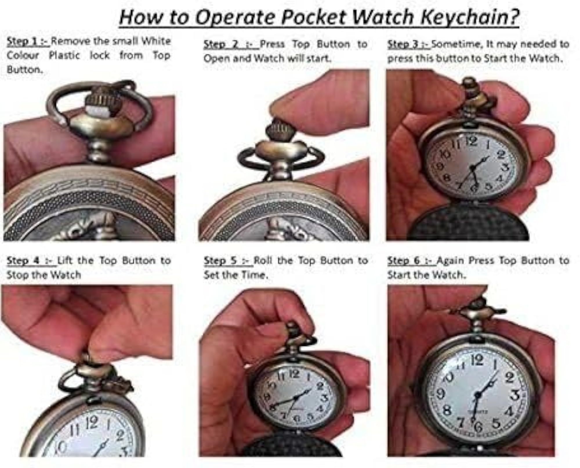 Vintage Clock Dial Pocket Watch Keychain, Antique Quartz Pendant