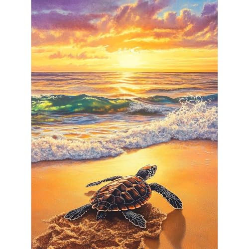 Sea Turtle Diamond Art Kits for Adults Beach Diamond Painting Kit for Adults Beginners 5D DIY Diamond Painting with Round Gem Art Kits for Home Wall Decor 12x16 Inch