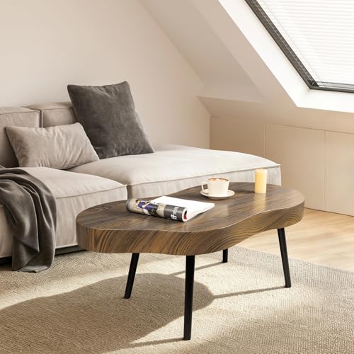 Image of Small Irregular Coffee Table Thick Top Cloud Table for Living Room Modern Industrial Coffee Table Wooden Funky Coffee Tables for Small Space Home Office Easy Assembly Rustic Brown