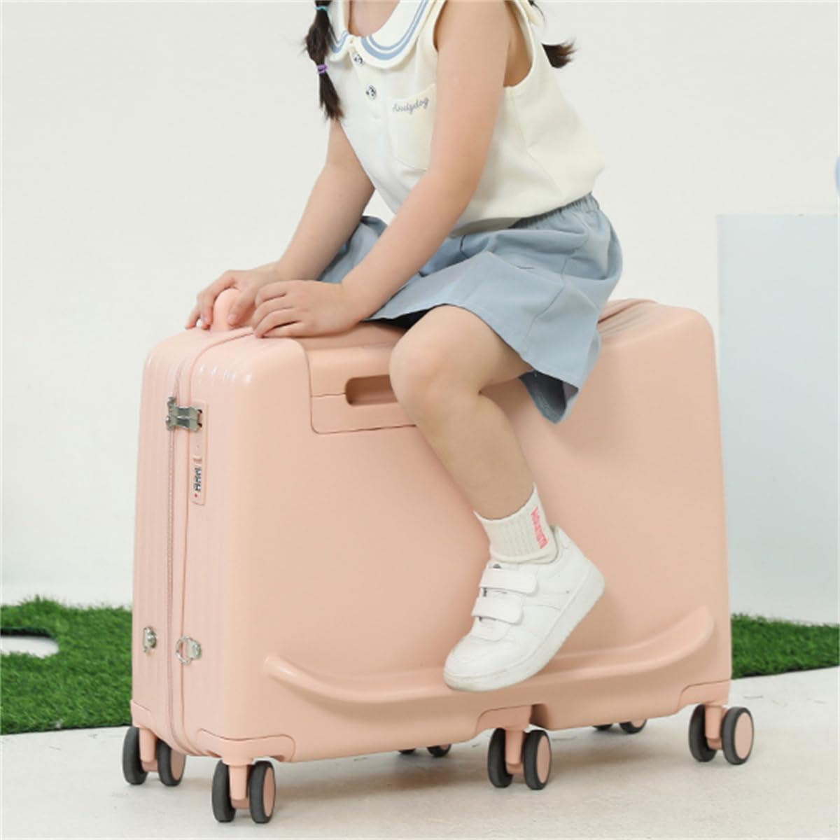 Reisekoffer zum Aufsitzen für Kinder, Rollgepäck für Kinder mit Zahlenschloss, Sicherheitsgurt/Teleskopgriff, Reisegepäcktrolley für Kinder mit 6 Universalrädern, für Jungen und Mädchen,F,24inch